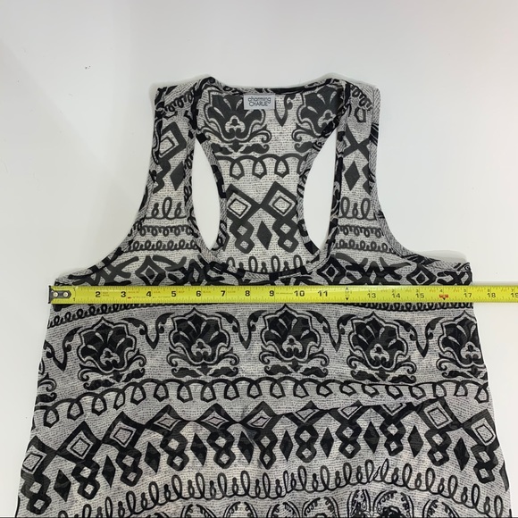 Charming Charlie Black Tribal Boho Racer Back Tassel Hem Tank Top Size XS - Picture 9 of 12